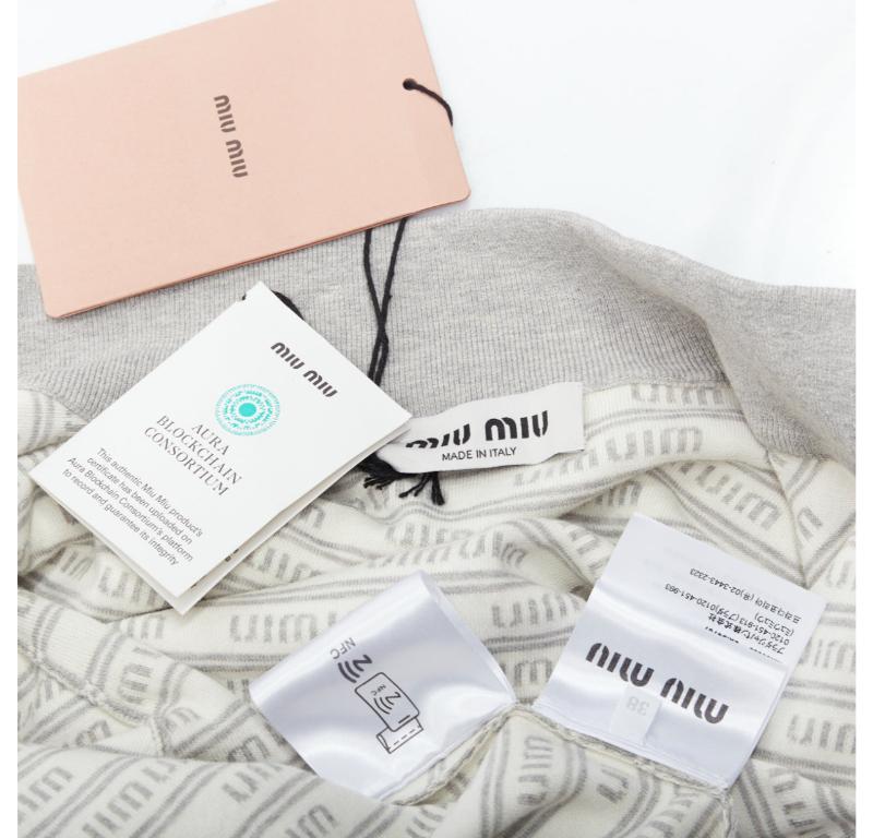 MIU MIU 2023 grey cotton blend logo jacquard zip front cropped jacket IT38 XS 4