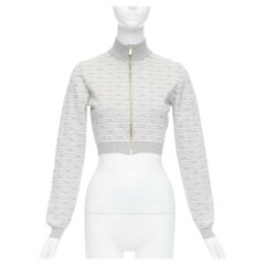 Veste courte MIU 2023 grise en jacquard de coton mélangé avec logo et fermeture éclair sur le devant IT38 XS