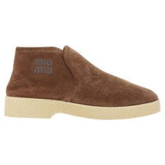 MIU MIU 2023 logo shearling lined brown suede comfort chukka ankle boots EU39