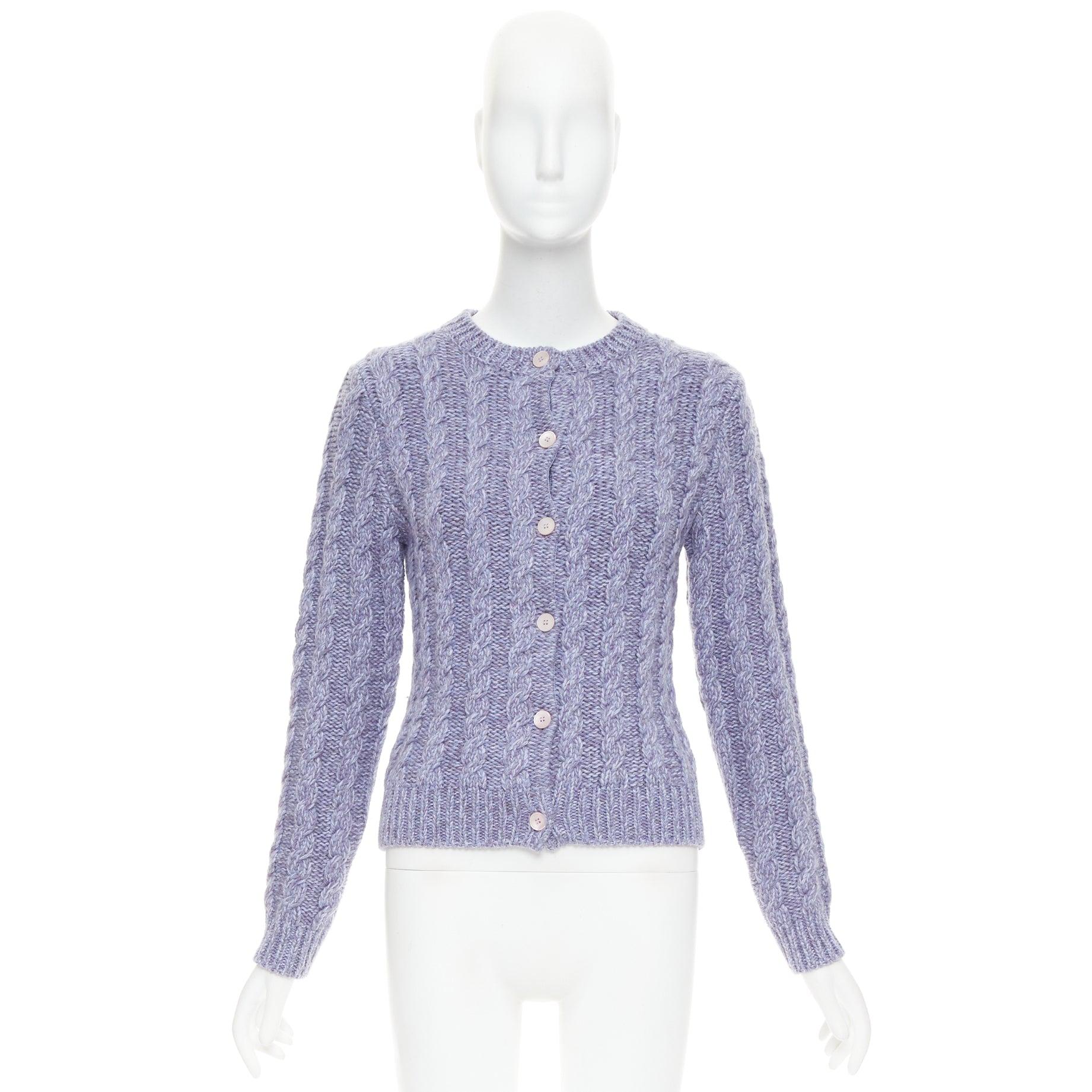 MIU MIU 2023 melange lila Kaschmir Schurwolle Kabelstrick Strickjacke IT38 XS im Angebot 5