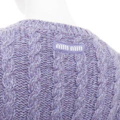 MIU MIU 2023 melange purple cashmere virgin wool cable knit cardigan IT38 XS