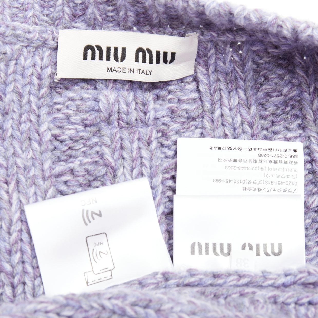 MIU MIU 2023 melange lila Kaschmir Schurwolle Kabelstrick Strickjacke IT38 XS im Angebot 4