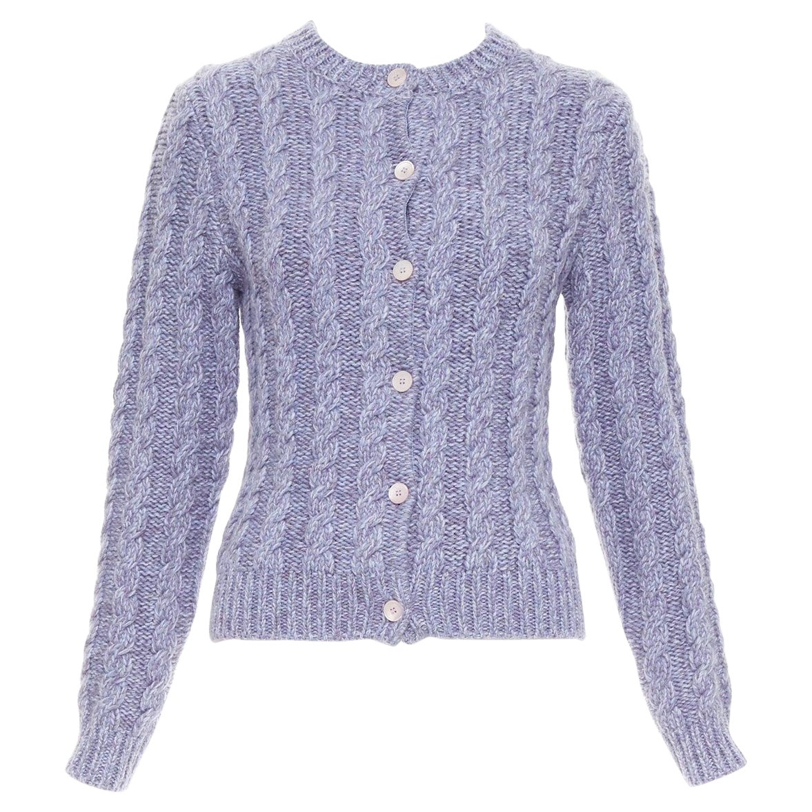 MIU MIU 2023 melange purple cashmere virgin wool cable knit cardigan IT38 XS
