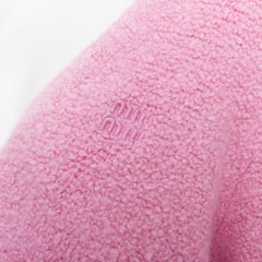 MIU MIU 2023 pink cashmere boucle logo gold button cardigan IT38 XS