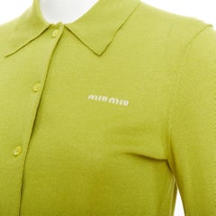 MIU MIU 2024 green embroidered logo cashmere silk polo collar cardigan IT40 S