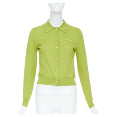 MIU MIU 2024 green embroidered logo cashmere silk polo collar cardigan IT40 S