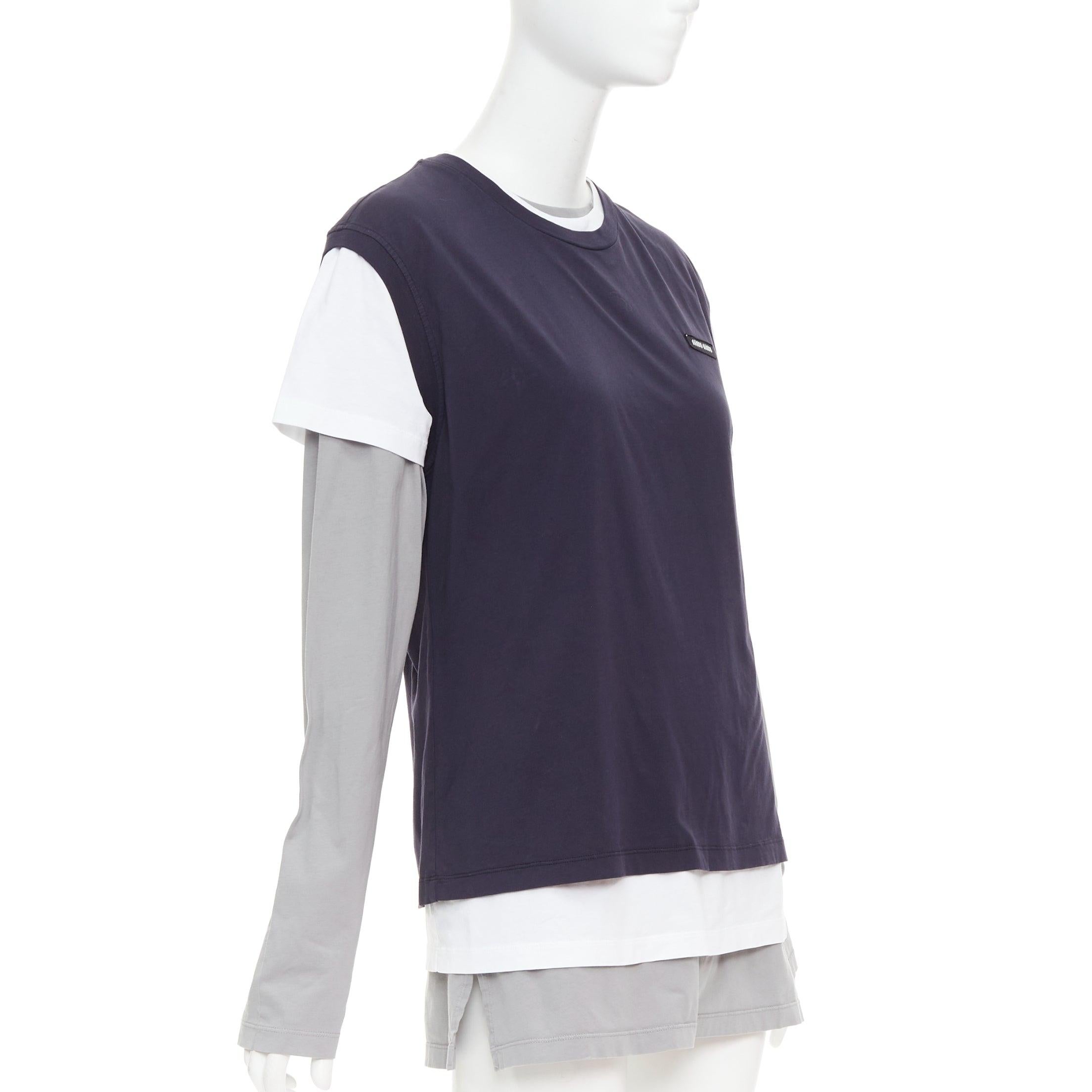 MIU MIU 2024 Lote de 3 camiseta de punto con logotipo de algodón blanco marino gris M Gris en venta