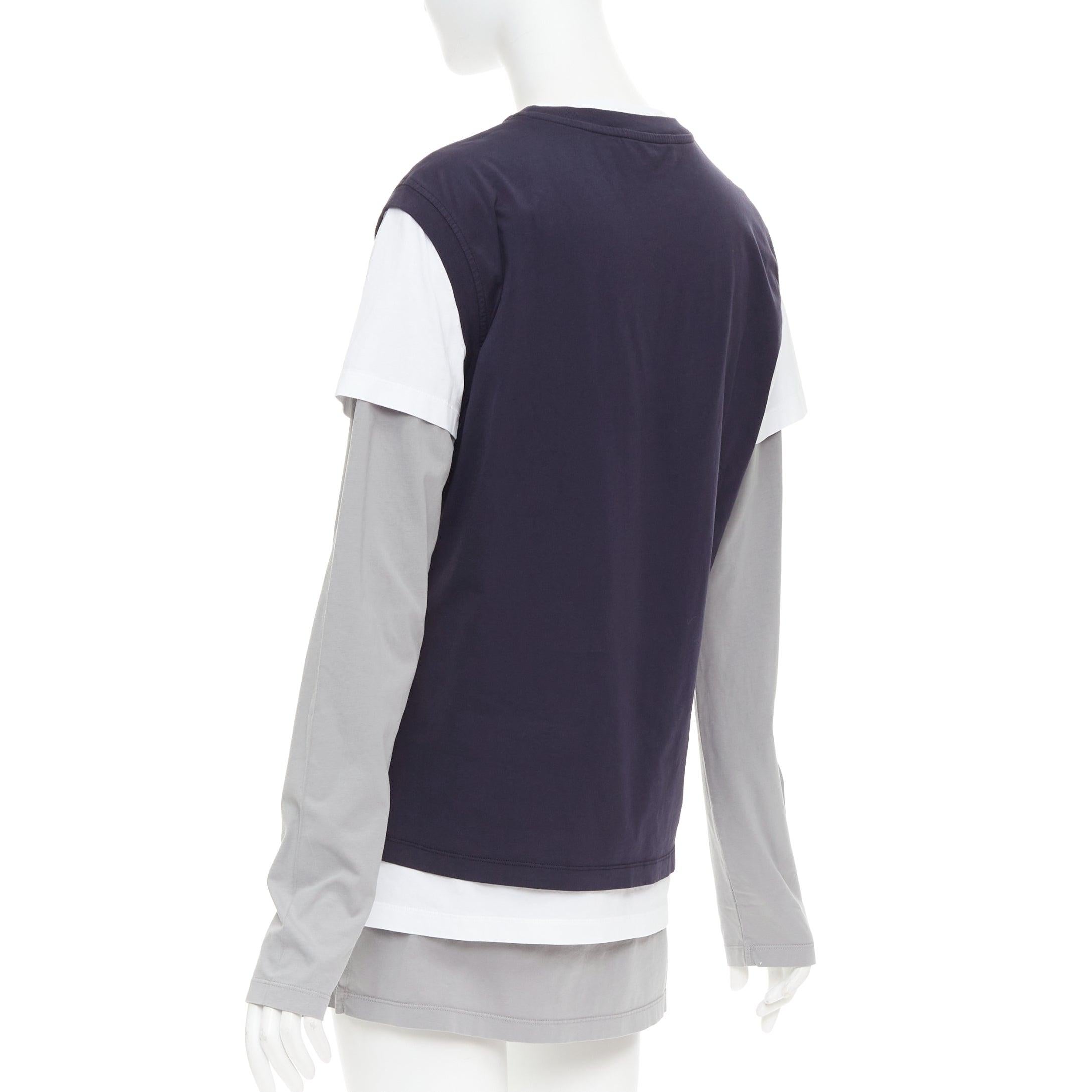 MIU MIU 2024 Lote de 3 camiseta de punto con logotipo de algodón blanco marino gris M en venta 1