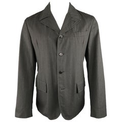 MIU MIU 40 Charcoal & Blue Pinstripe Wool / Cotton 4 Button Sport Coat