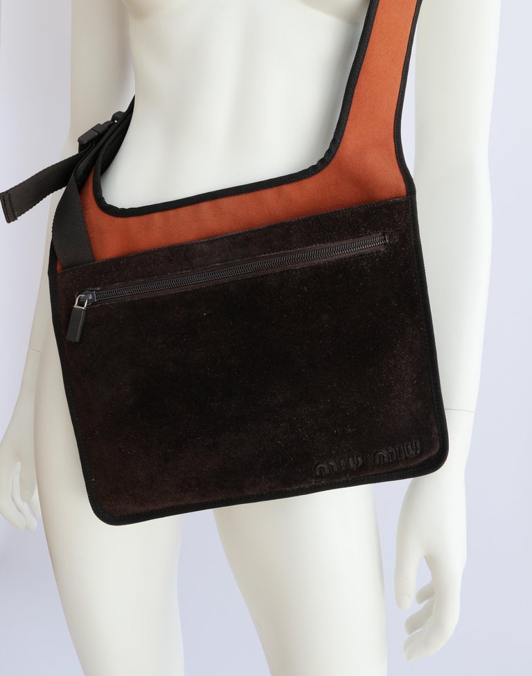 Miu Miu A/W 1999 Brown Suede and Bright Orange Crossbody Buckle