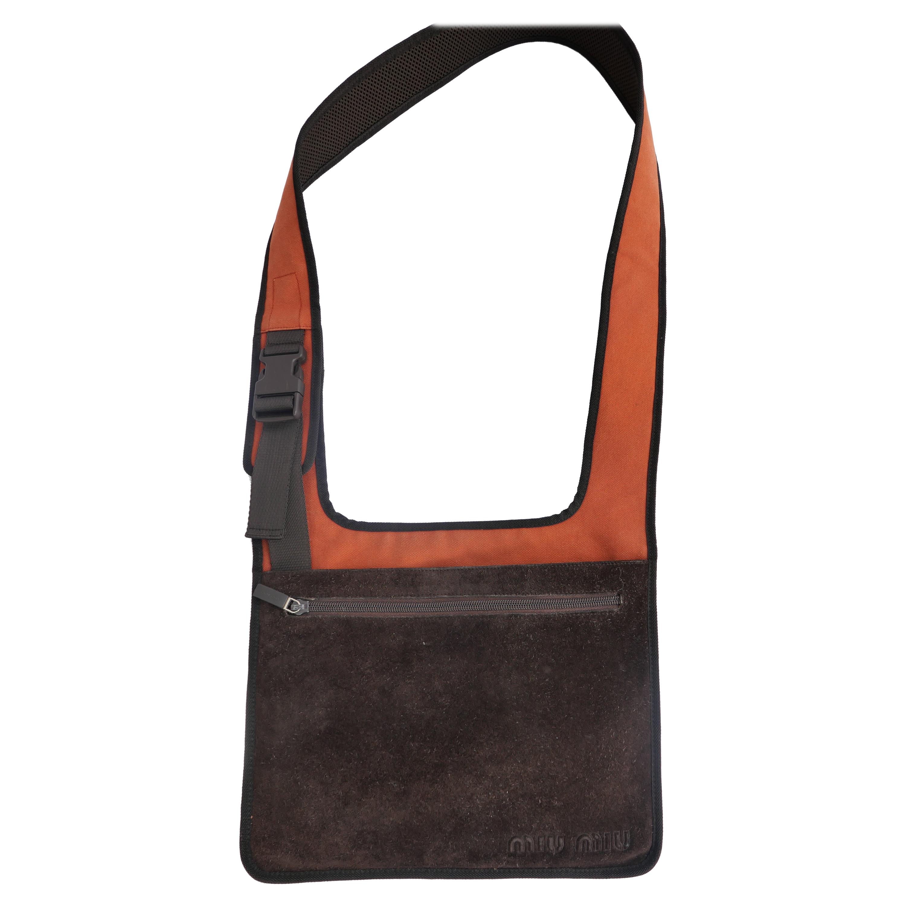 Miu Miu A/W 1999 Brown Suede and Bright Orange Crossbody Buckle Bag at  1stDibs