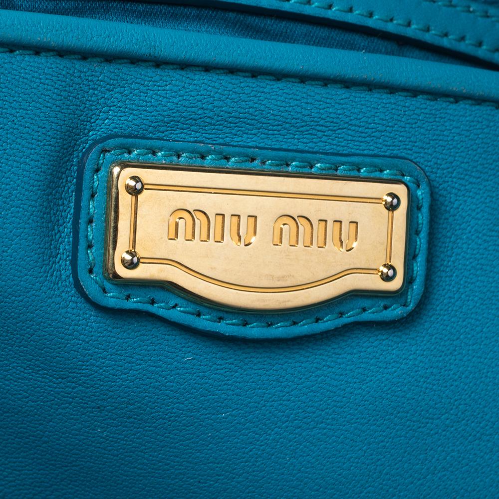 Miu Miu Aqua Blue Matelassé Leather Snap Tote 6
