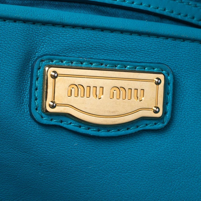 Miu Miu Aqua Blue Matelassé Leather Snap Tote at 1stDibs