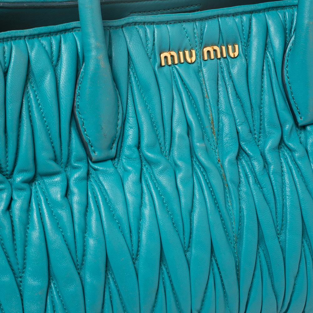 Miu Miu Aqua Blue Matelassé Leather Snap Tote 4