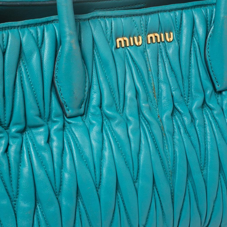 Miu Miu Aqua Blue Matelassé Leather Snap Tote at 1stDibs