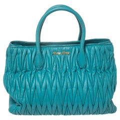 Miu Miu Aqua Blue Matelassé Leather Snap Tote