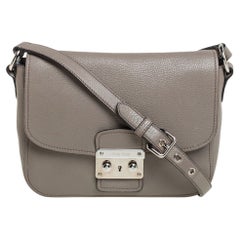 Used Miu Miu Argilla Grey Leather Madras Crossbody Bag
