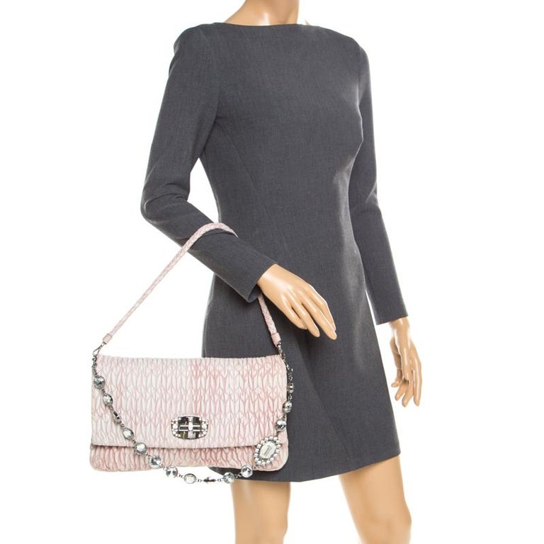 Miu Miu Baby Pink Matelasse Nappa Leather Crystal Shoulder Bag For Sale ...