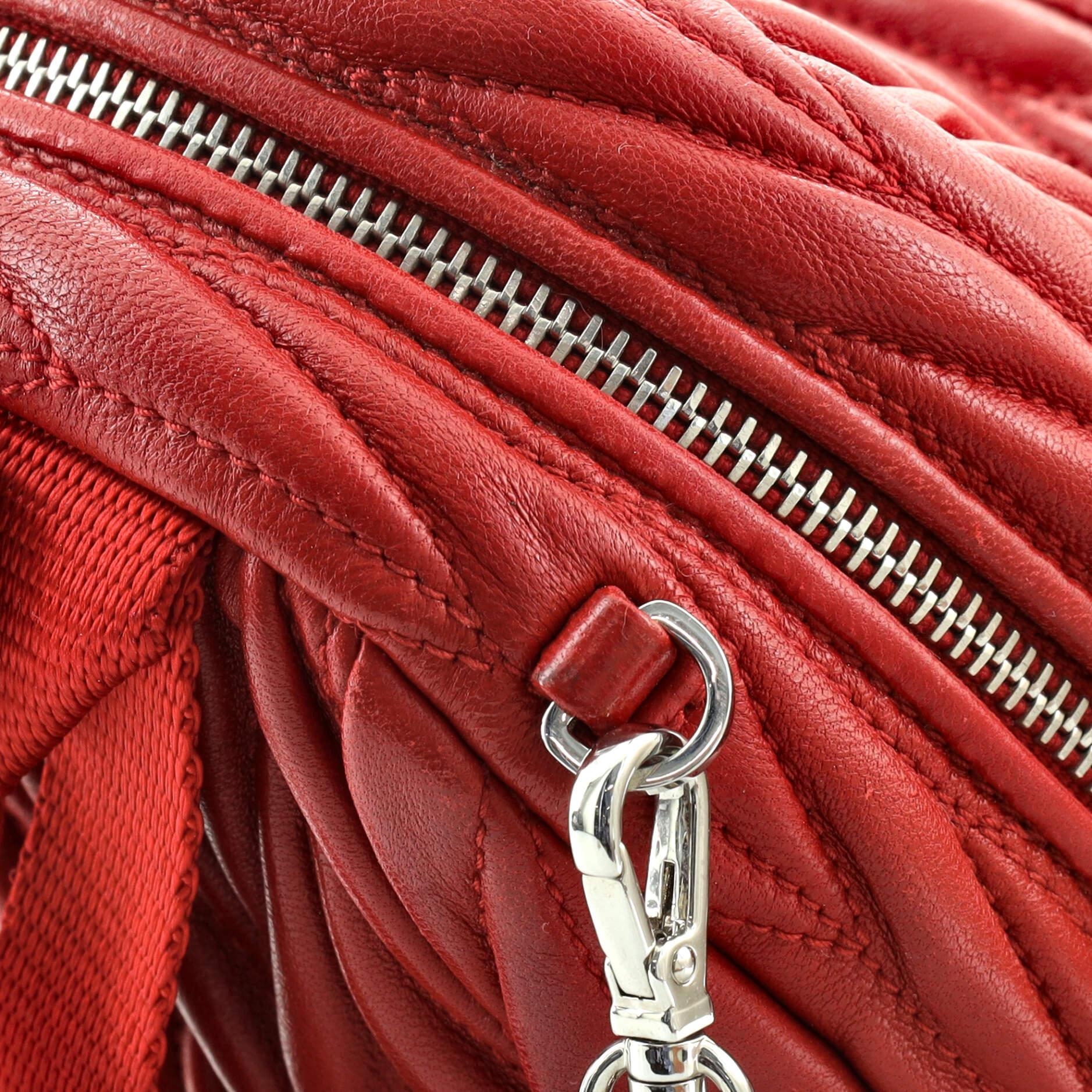 Red Miu Miu Backpack Crossbody Bag Matelasse Leather Micro