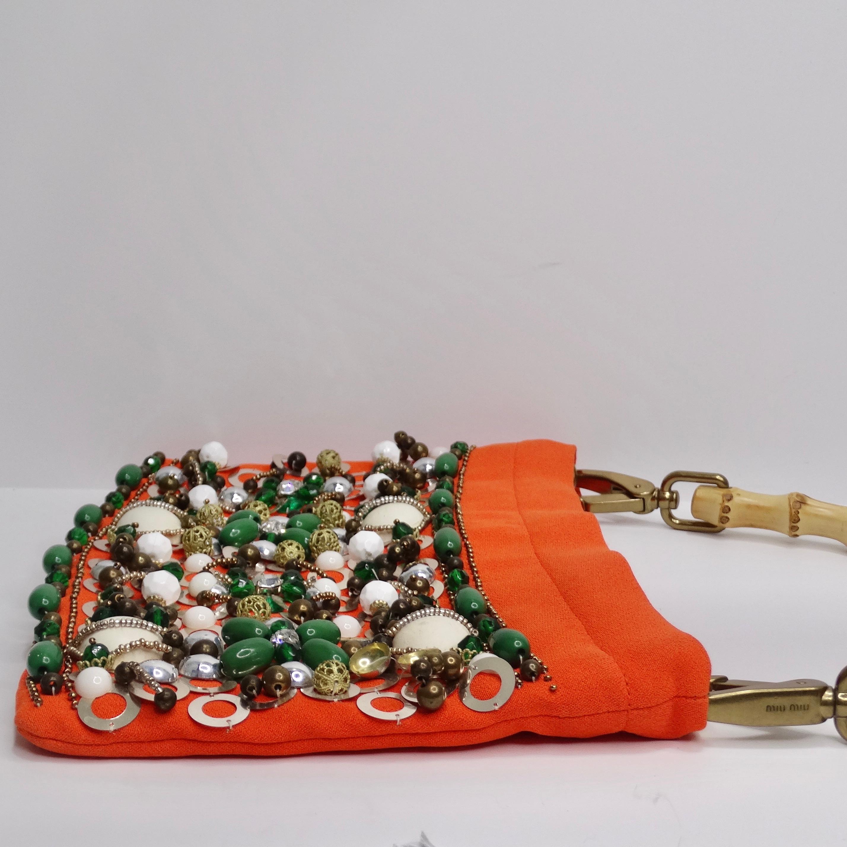 Miu Miu Bamboo Orange Beaded Handbag For Sale 3
