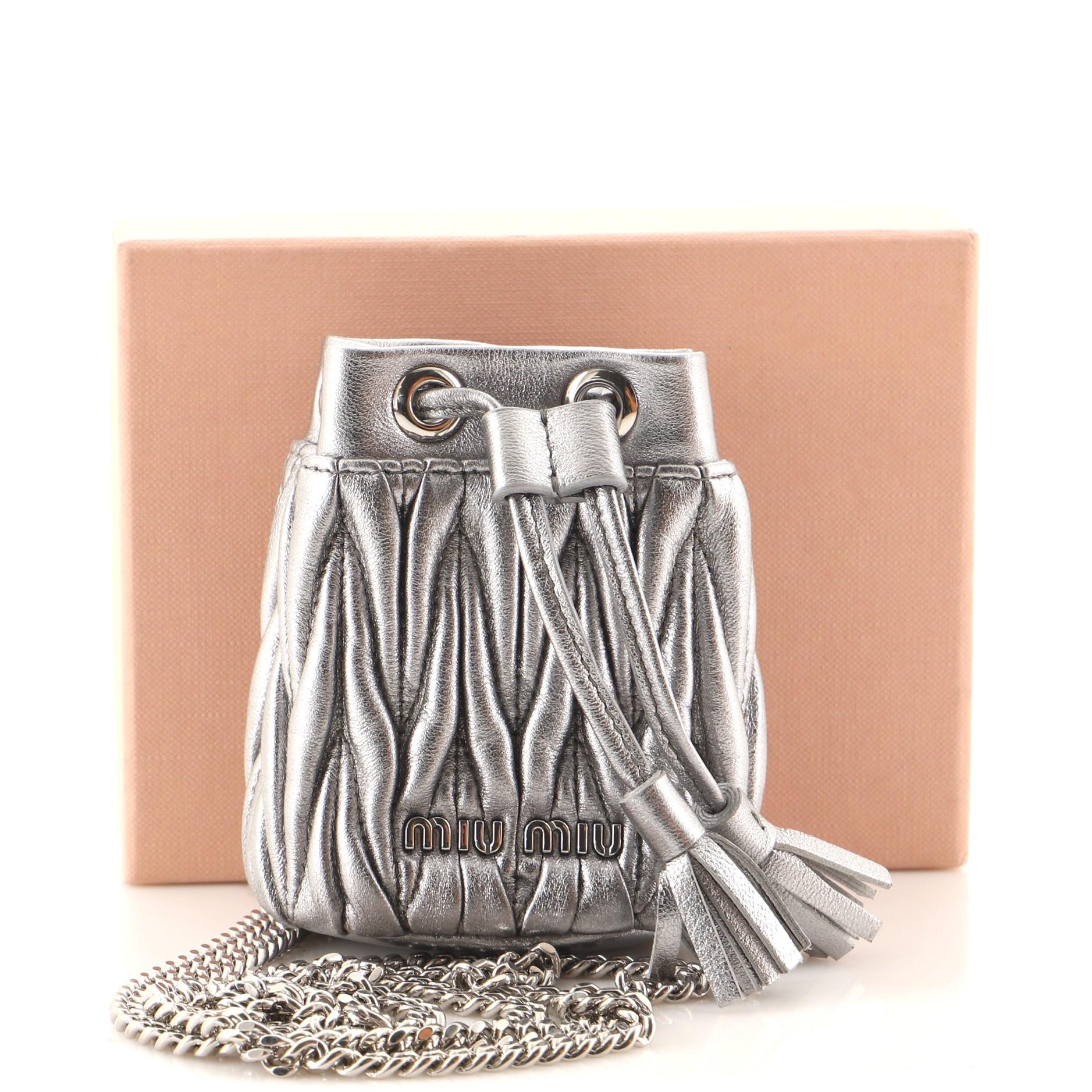 Miu Miu Bandoliera Chain Bucket Bag Matelasse Leather Mini