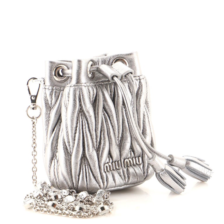 Miu Miu Bandoliera Chain Bucket Bag Matelasse Leather Mini For Sale at