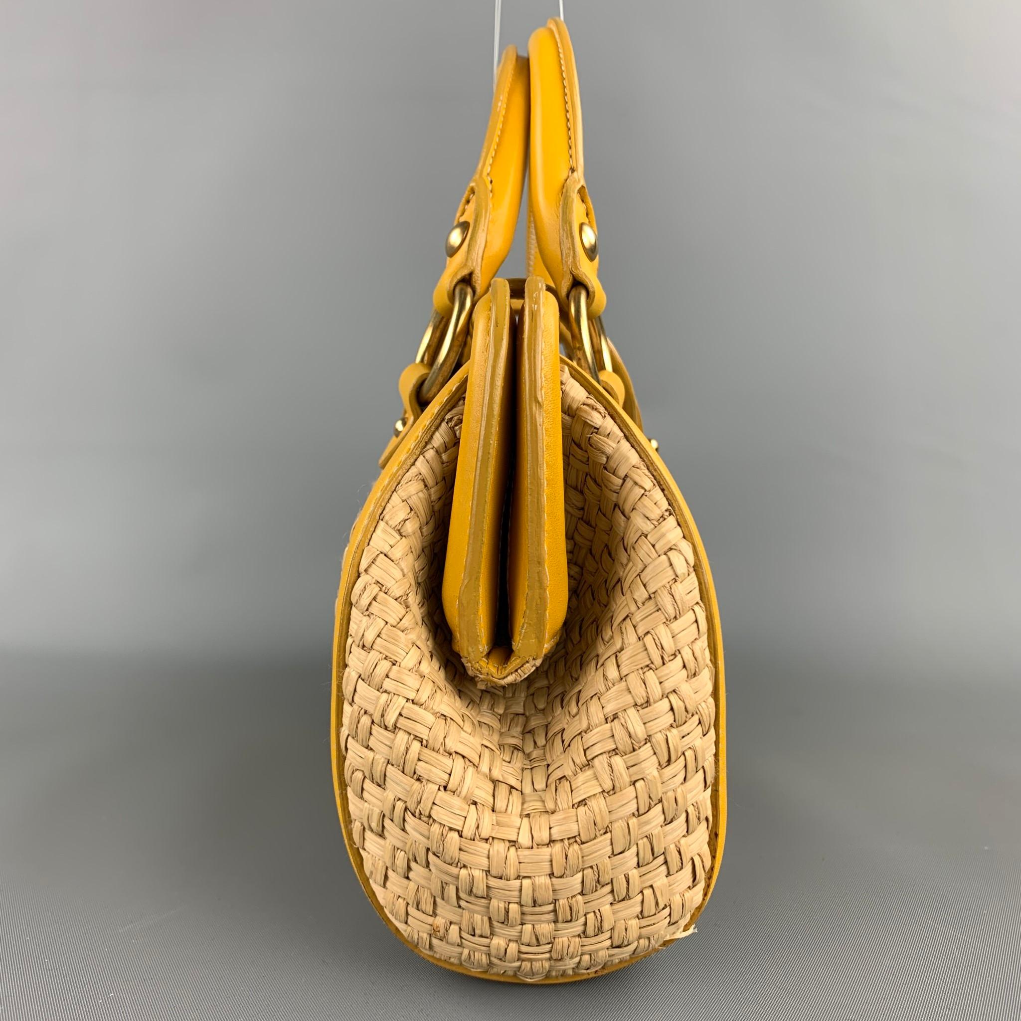 Orange MIU MIU Bandoliera Natural Woven Straw Leather Shoulder Handbag