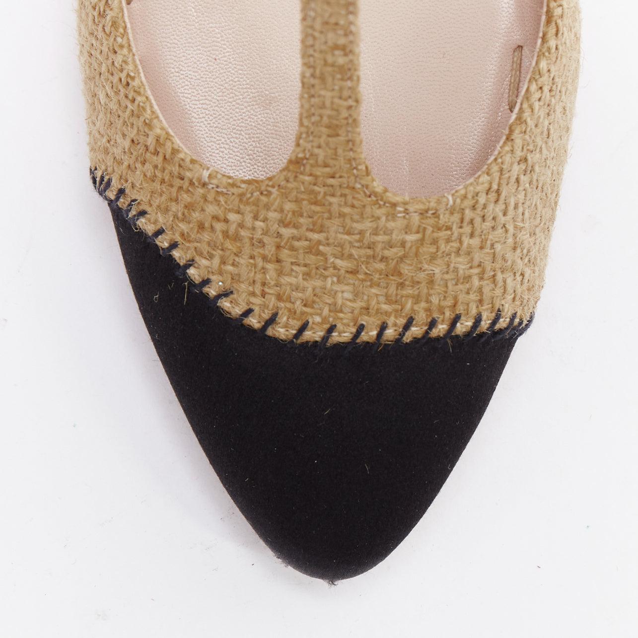 MIU MIU beige black jute satin bow back t strap maryjane pumps EU37.5 For Sale 1