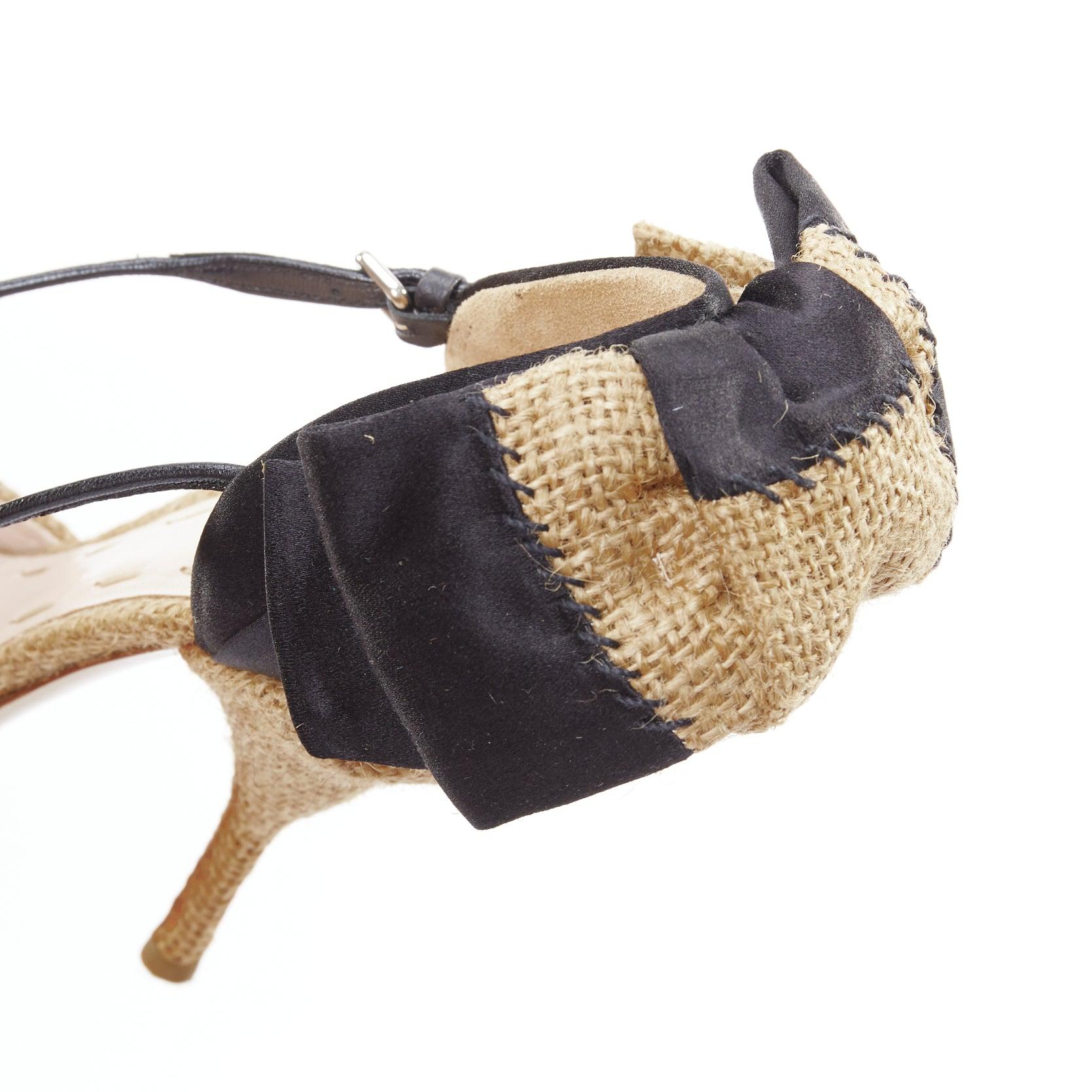 MIU MIU beige black jute satin bow back t strap maryjane pumps EU37.5 For Sale 3