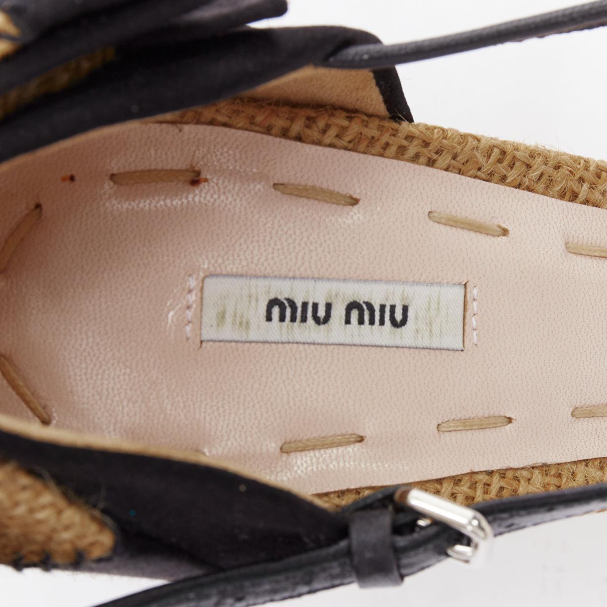 MIU MIU beige black jute satin bow back t strap maryjane pumps EU37.5 For Sale 4