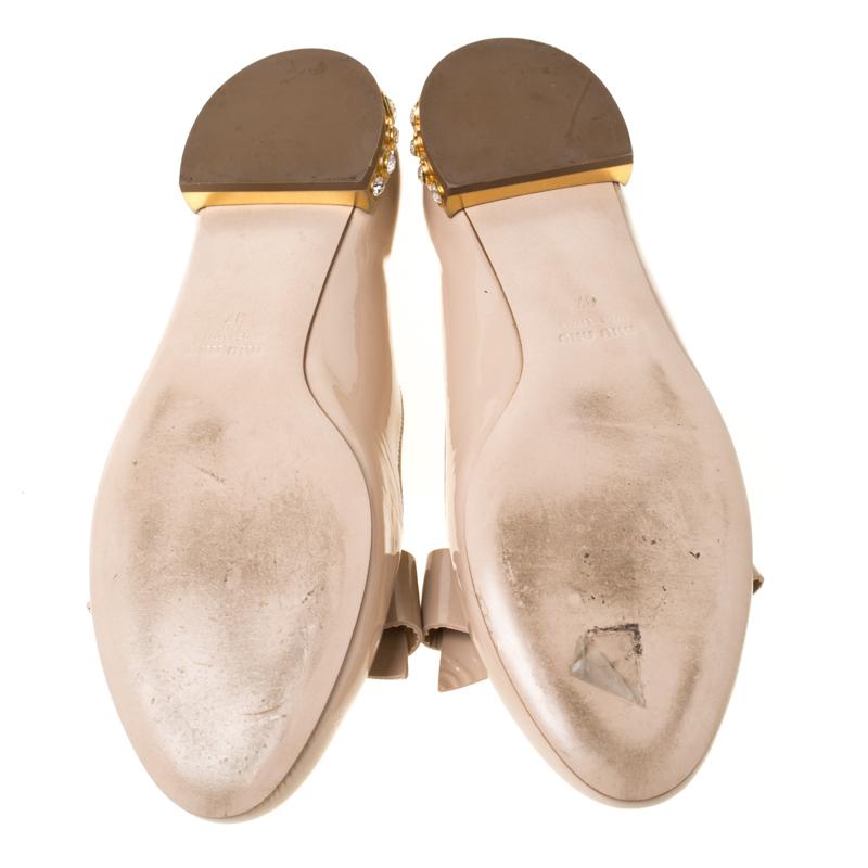 Miu Miu Beige Bow Patent Leather Jewel Heel Ballet Flats Size 37 1