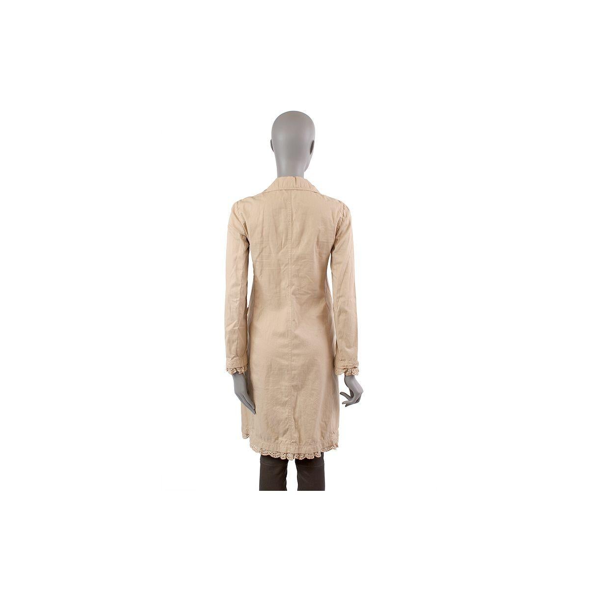 100% authentic Miu Miu between-seasons coat in beige cotton (100%). With two pockets on the front. Opens with buttons on the front. Has been worn and is in excellent condition.

Measurements
Tag Size	38
Size	XS
Shoulder Width	39cm (15.2in)
Bust