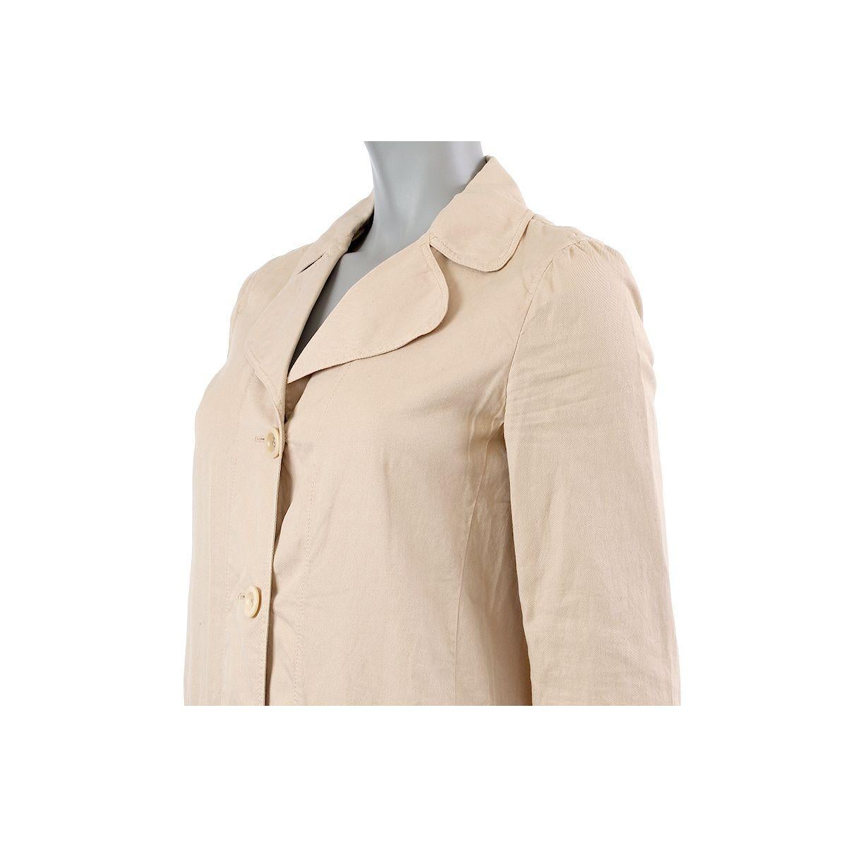 MIU MIU beige cotton SINGLE BREASTED Coat Jacket 38 XS In Excellent Condition In Zürich, CH