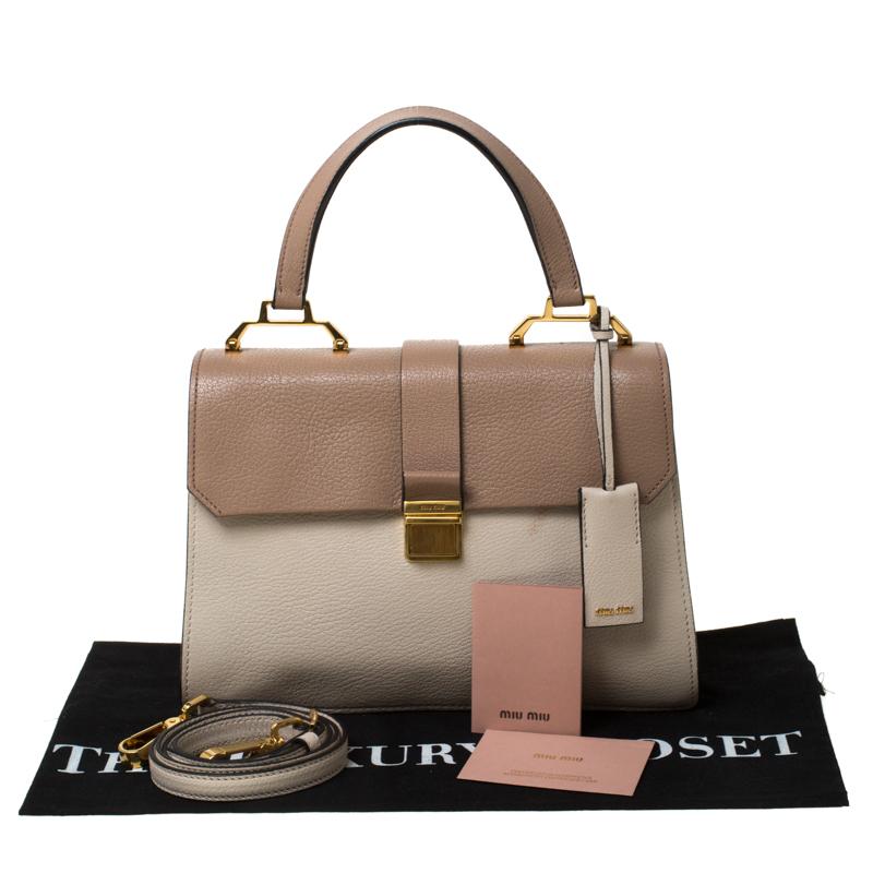 Miu Miu Beige/Cream Madras Leather Shoulder Bag For Sale 5