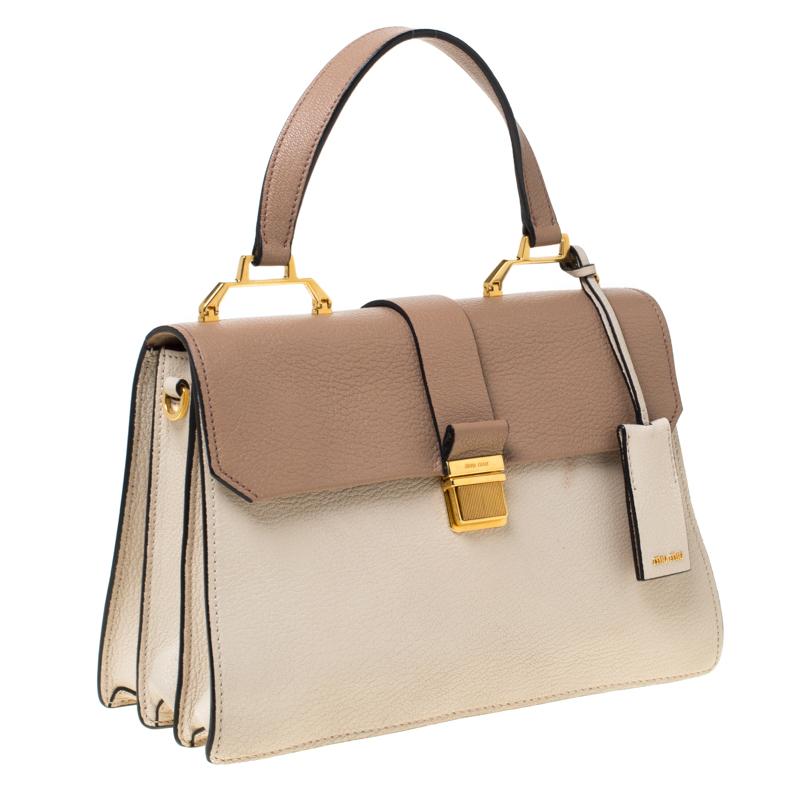 Miu Miu Beige/Cream Madras Leather Shoulder Bag For Sale 1