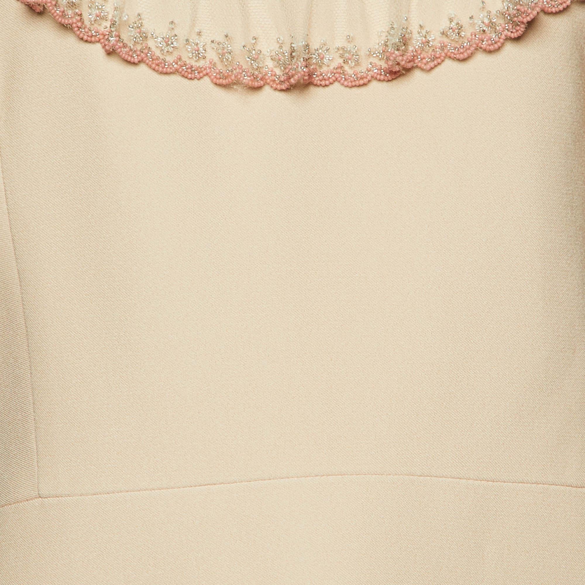 Miu Miu Beige Crepe Embellished Mini Dress M In Excellent Condition In Dubai, Al Qouz 2