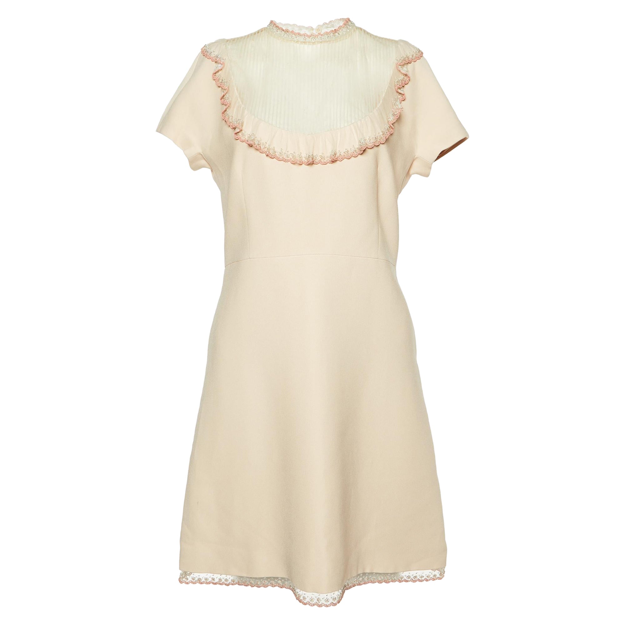 Miu Miu Beige Crepe Embellished Mini Dress M