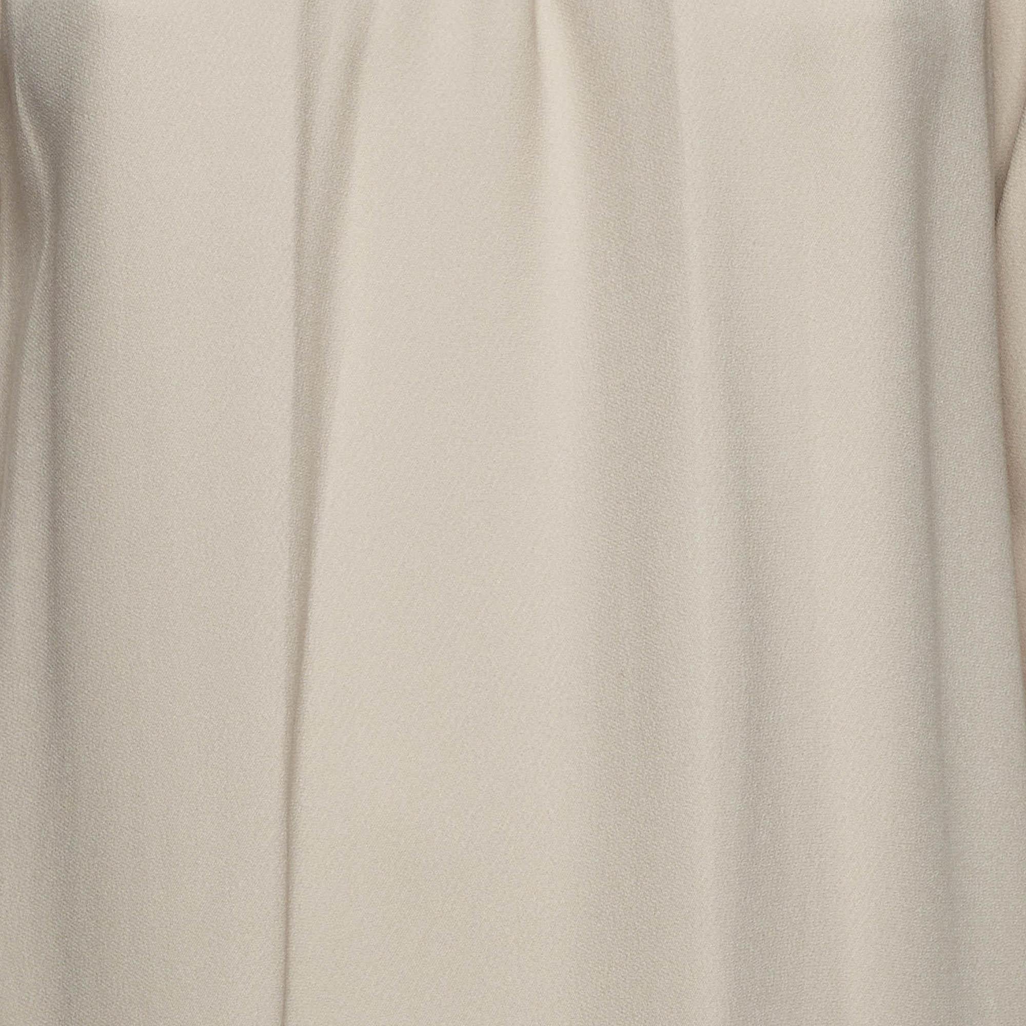 Miu Miu Beige Crepe Gathered Neckline Shift Dress S In Excellent Condition For Sale In Dubai, Al Qouz 2