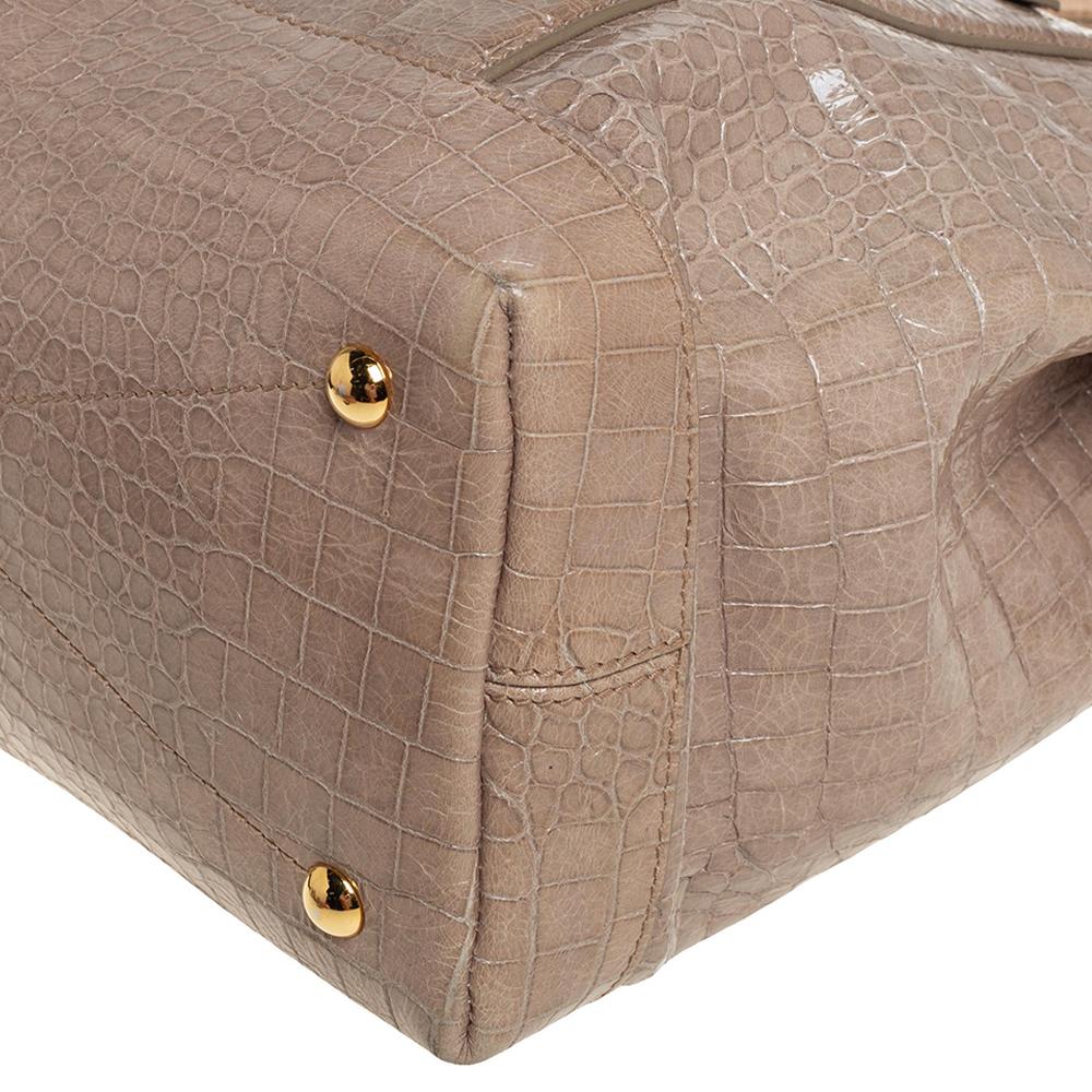 Miu Miu Beige Croc Embossed Patent Leather Front Zip Tote 1