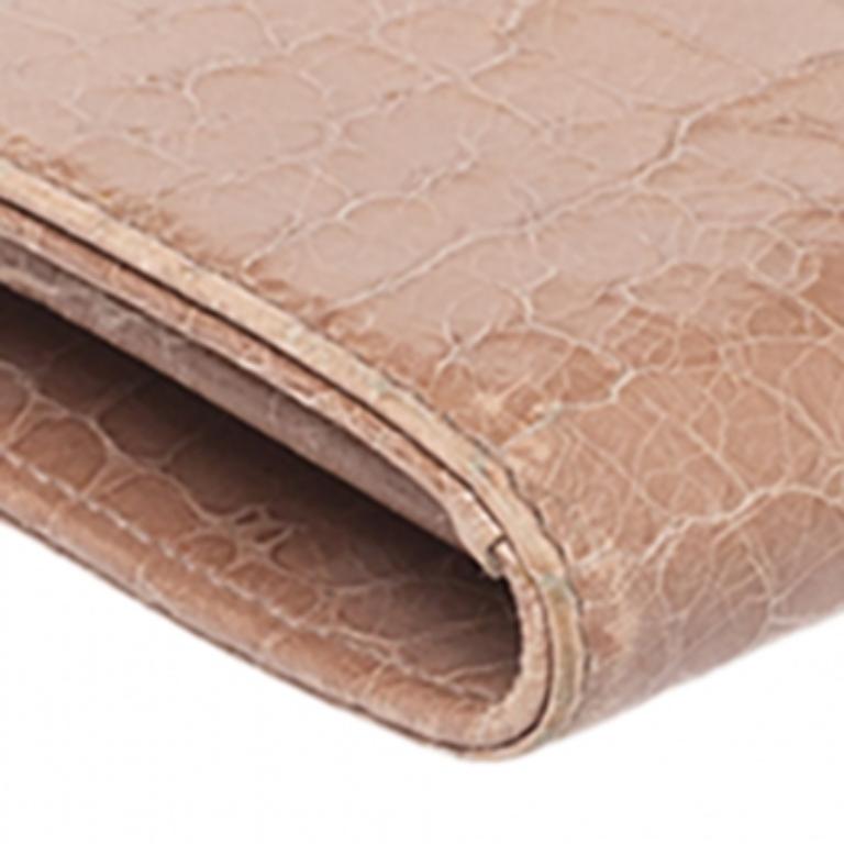 Miu Miu Beige Croc Embossed Patent Leather Zip Around Wallet For Sale 3