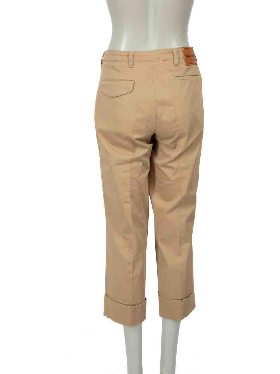 Miu Miu Beige Cuffed Tapered Chino Trousers Size L In Excellent Condition For Sale In London, GB