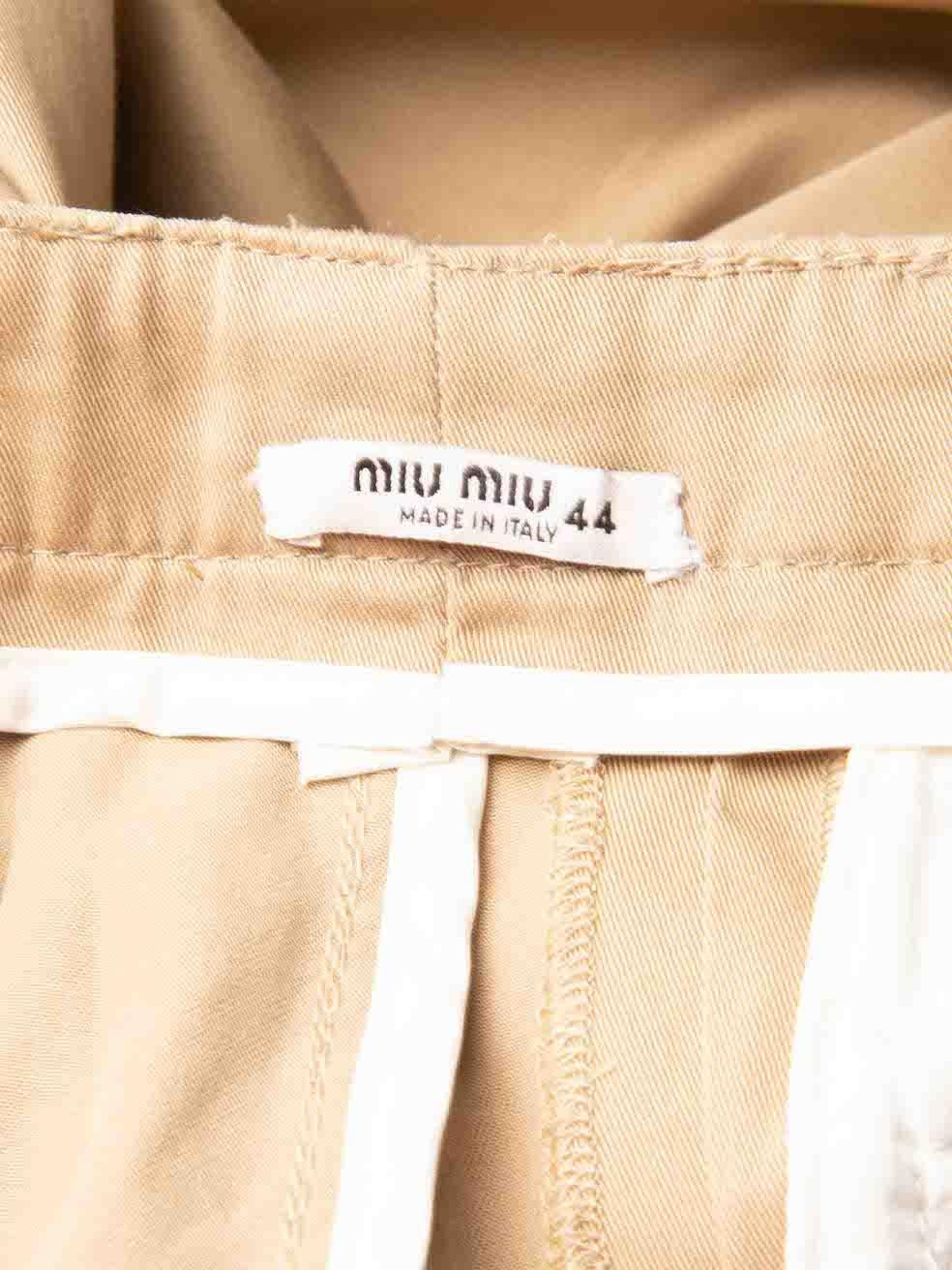 Women's Miu Miu Beige Cuffed Tapered Chino Trousers Size L For Sale