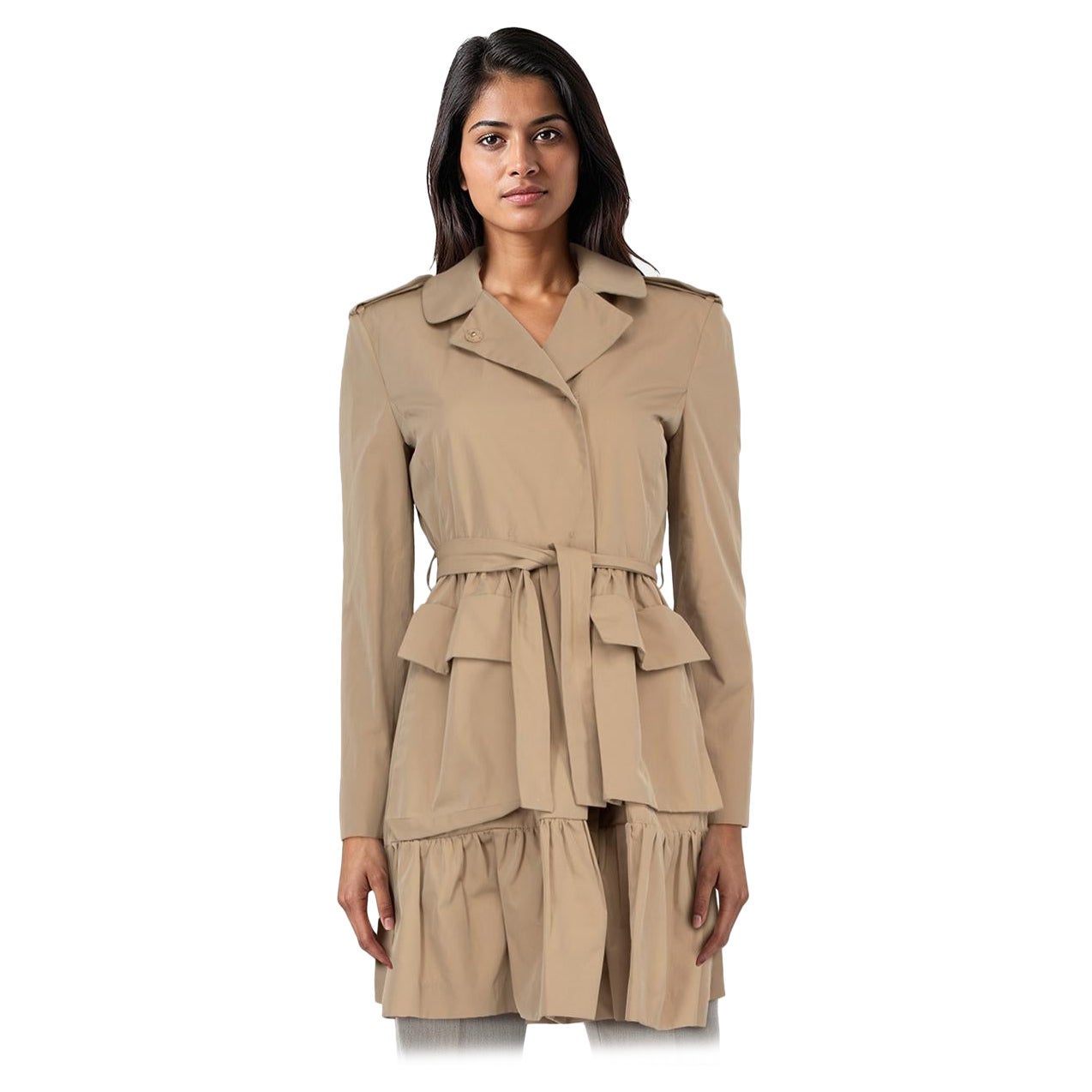 Miu Miu Beige Ausgestellter Trenchcoat mit Gürtel Größe M im Angebot