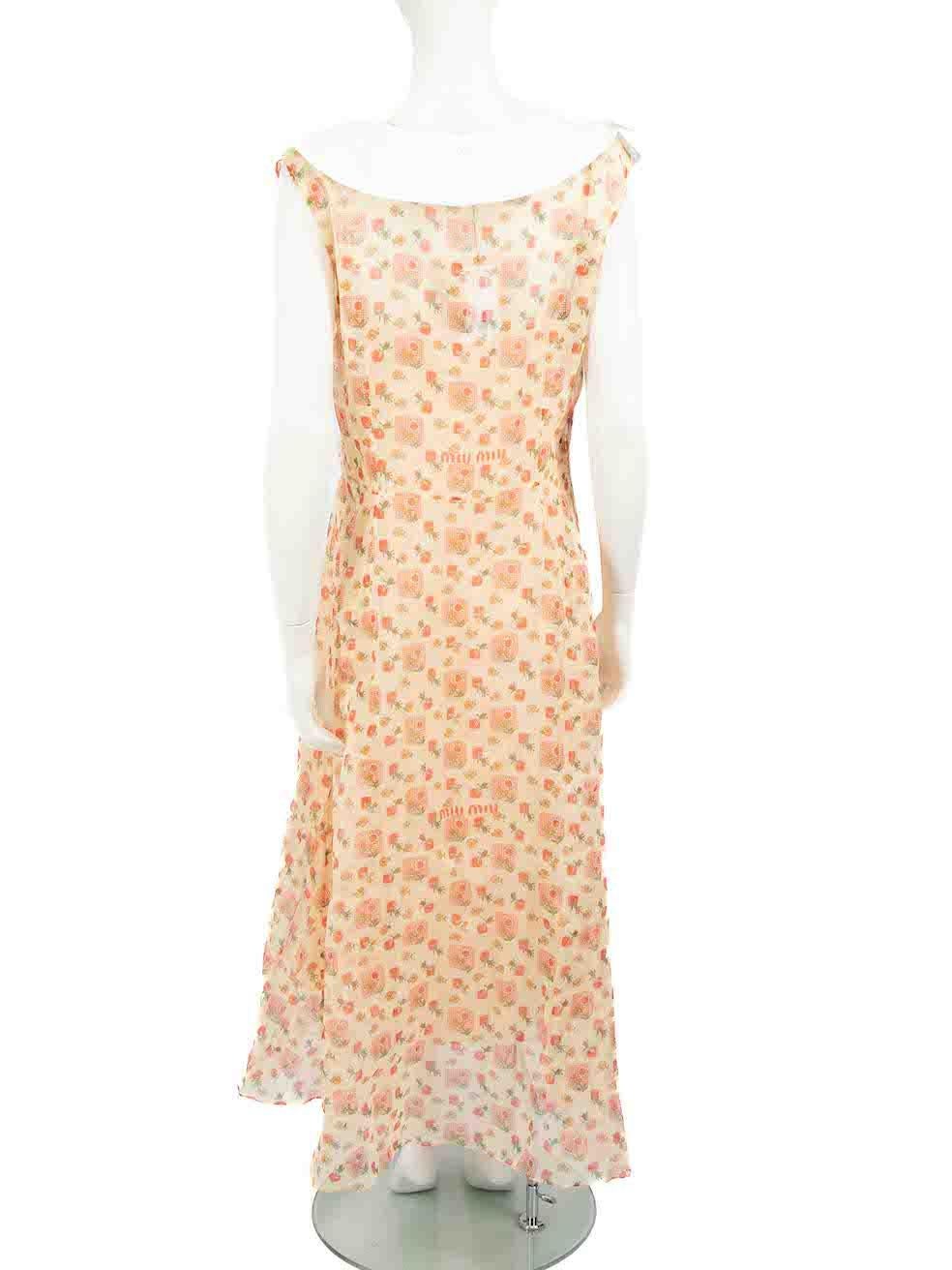 Miu Miu Beige Floral Print Midi Dress Size M In New Condition For Sale In London, GB