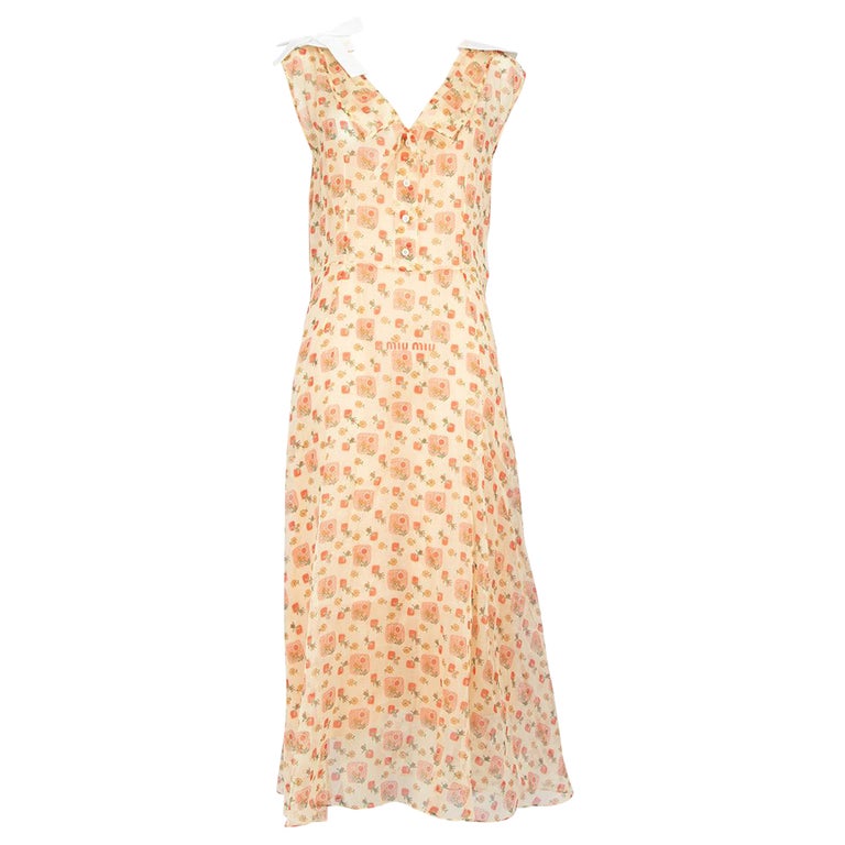 Miu Miu Beige Floral Print Midi Dress Size M at 1stDibs
