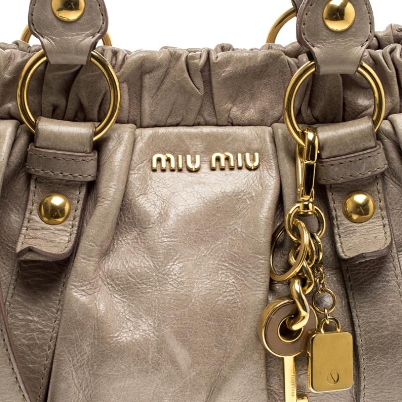 Miu Miu Beige Glazed Leather Luxe Ruched Top Handle Bag 3