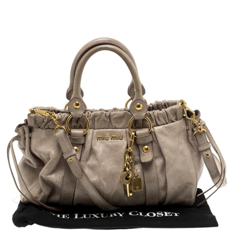 Miu Miu Beige Glazed Leather Luxe Ruched Top Handle Bag 4