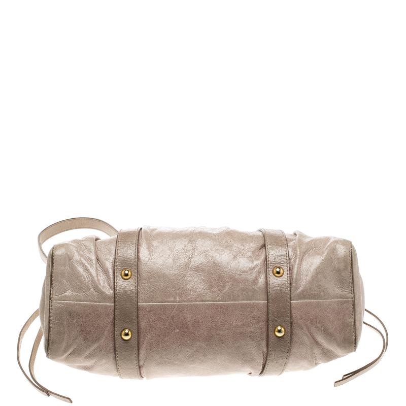 Miu Miu Beige Glazed Leather Luxe Ruched Top Handle Bag 1