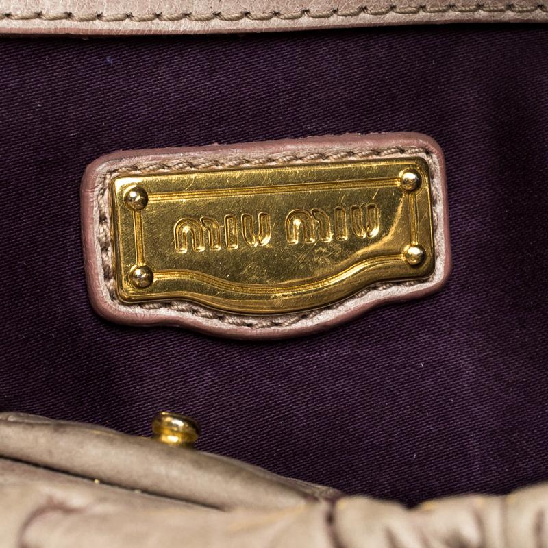 Miu Miu Beige Glazed Leather Luxe Ruched Top Handle Bag 3