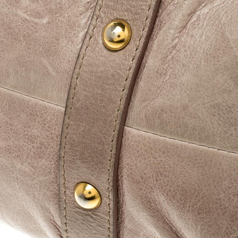 Miu Miu Beige Glazed Leather Luxe Ruched Top Handle Bag 4